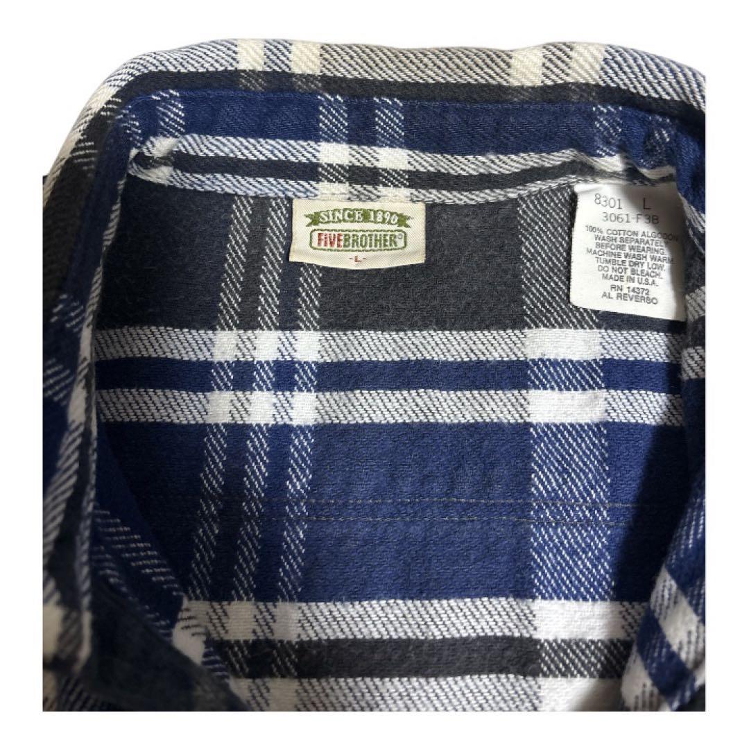 90s ファイブブラザー ヘビーネルシャツ USA製 sizeL 黒　白　紺