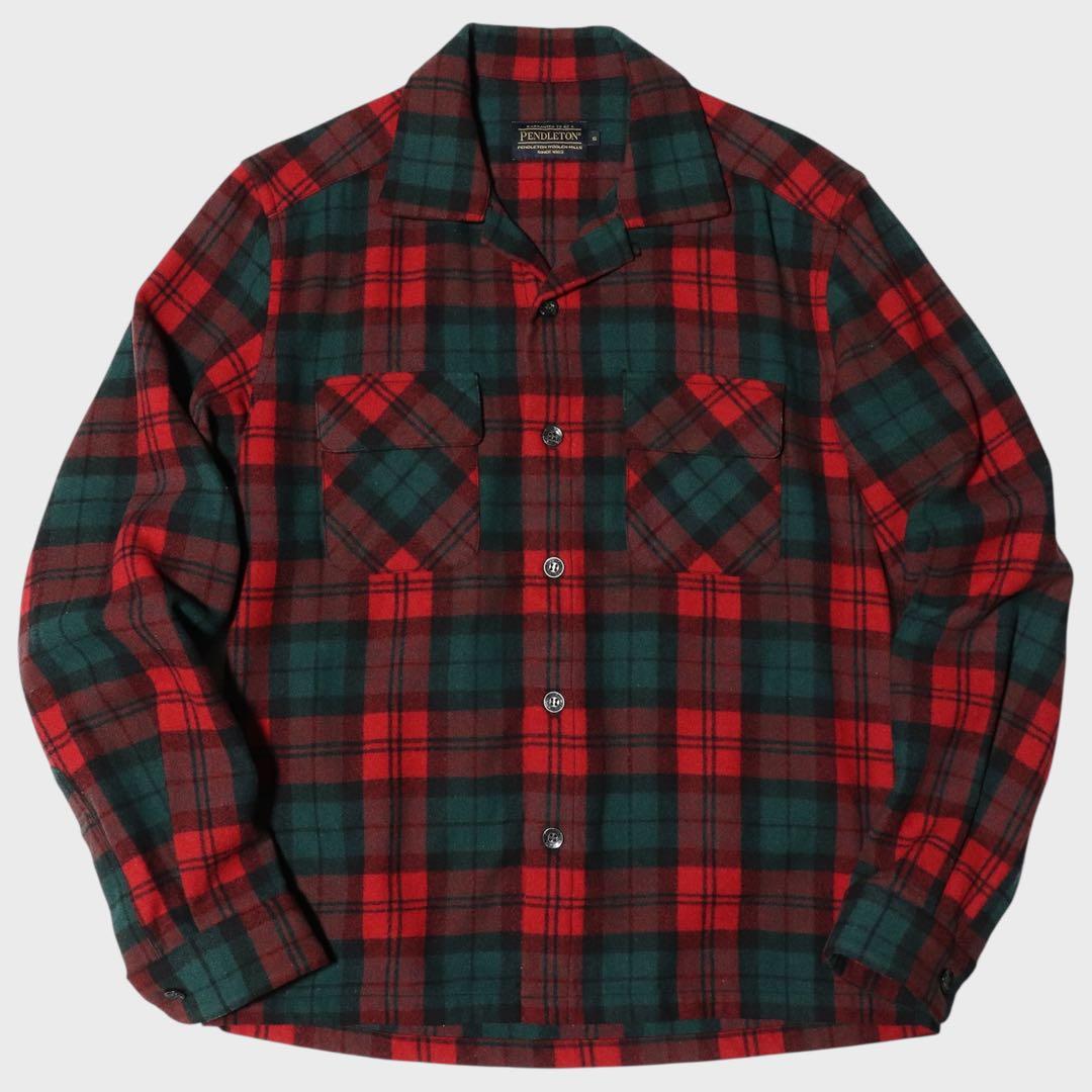 PENDLETON★ボードシャツ★60s 復刻★オープンカラー★ウール★赤 緑