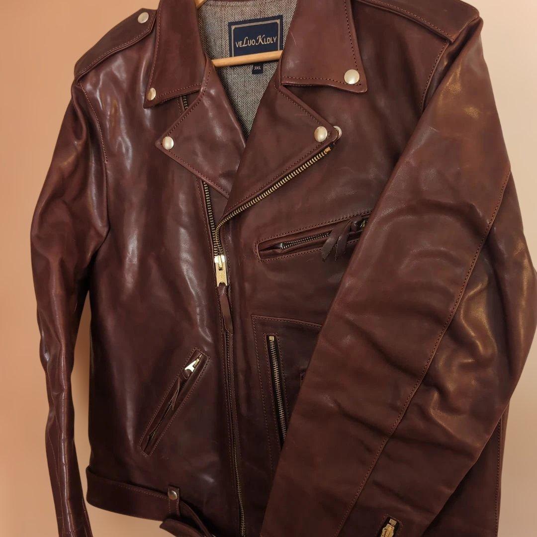 ホースハイドveLuoKIdLY バーガンディ レザーダブルライダース 3XL