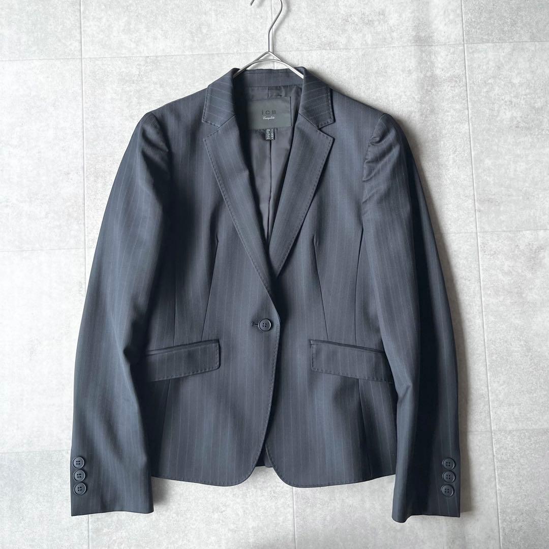 【美品】iCB complete ストライプ パンツスーツ セットアップ 紺 9