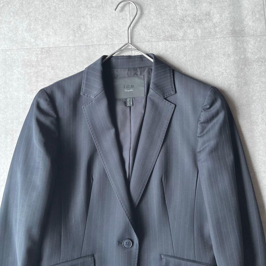 【美品】iCB complete ストライプ パンツスーツ セットアップ 紺 9