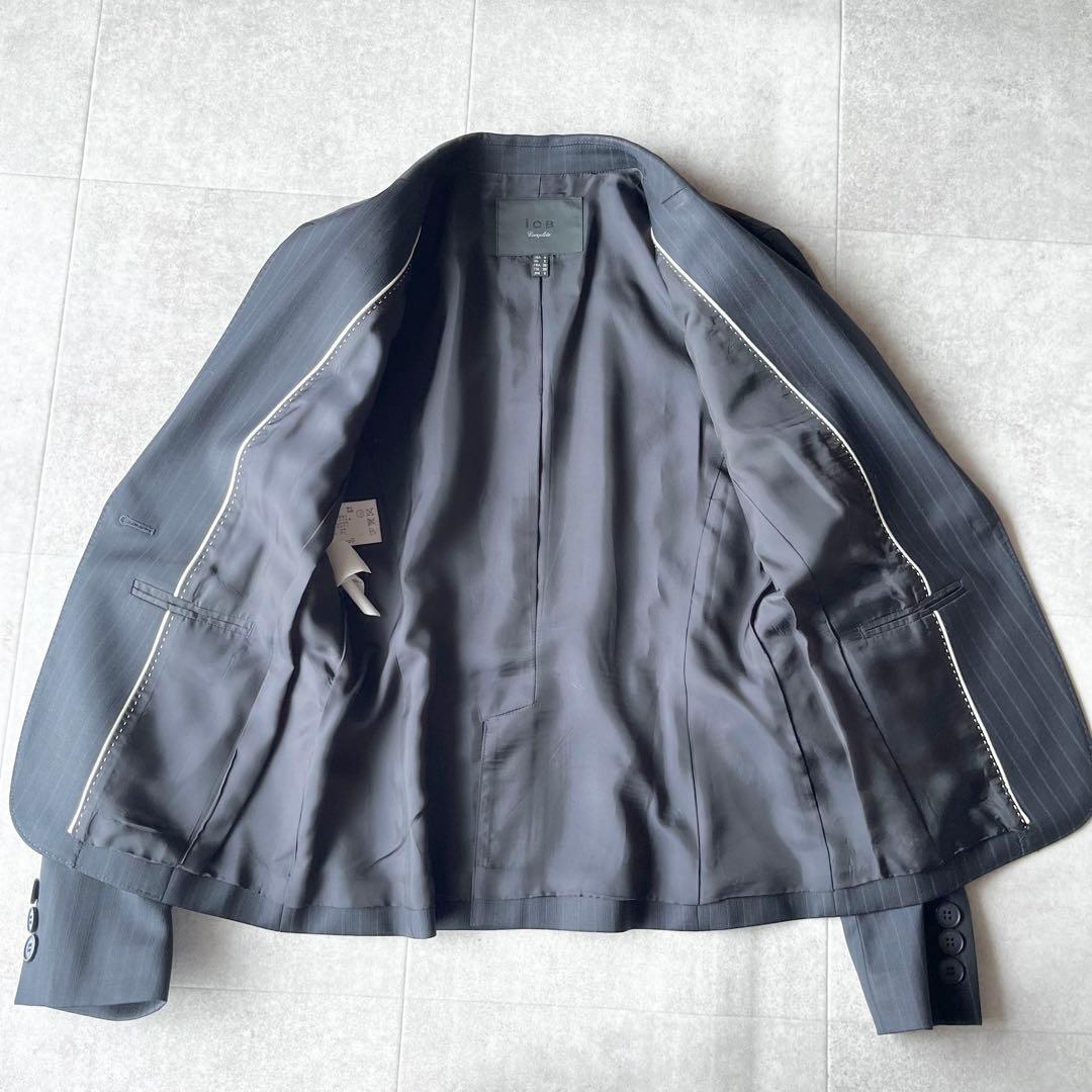 【美品】iCB complete ストライプ パンツスーツ セットアップ 紺 9