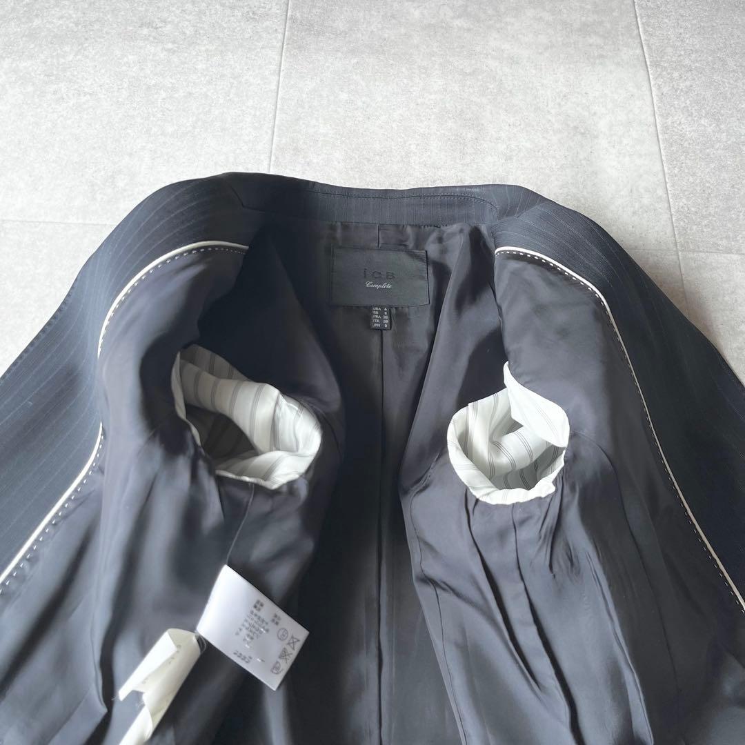 【美品】iCB complete ストライプ パンツスーツ セットアップ 紺 9