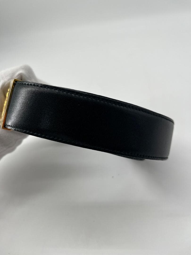 美品✨セリーヌ 馬車金具 ゴールド レザー ベルト 黒 ブラック