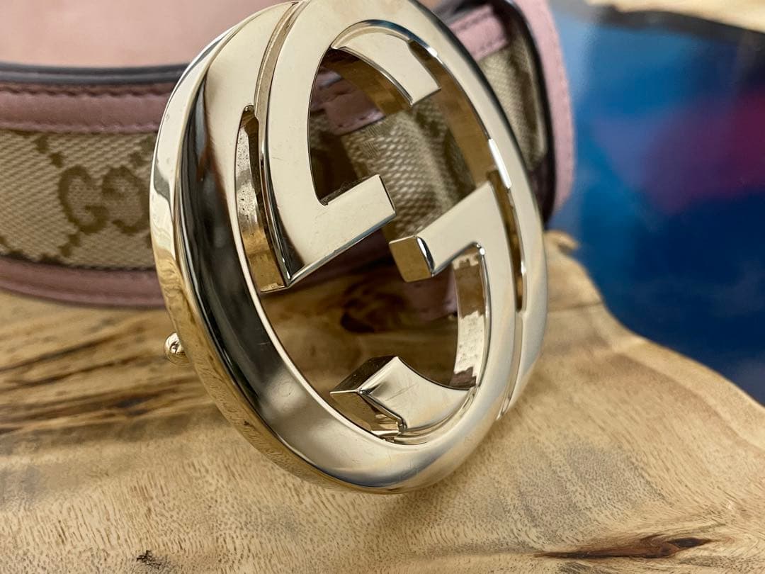 l*x様 グッチ GUCCI GGバックル レザー×キャンバス ベルト ピンクベ