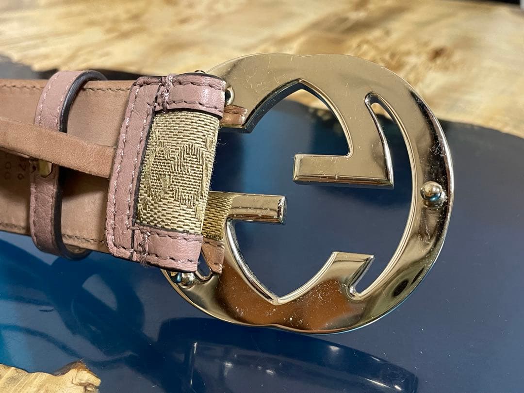 l*x様 グッチ GUCCI GGバックル レザー×キャンバス ベルト ピンクベ