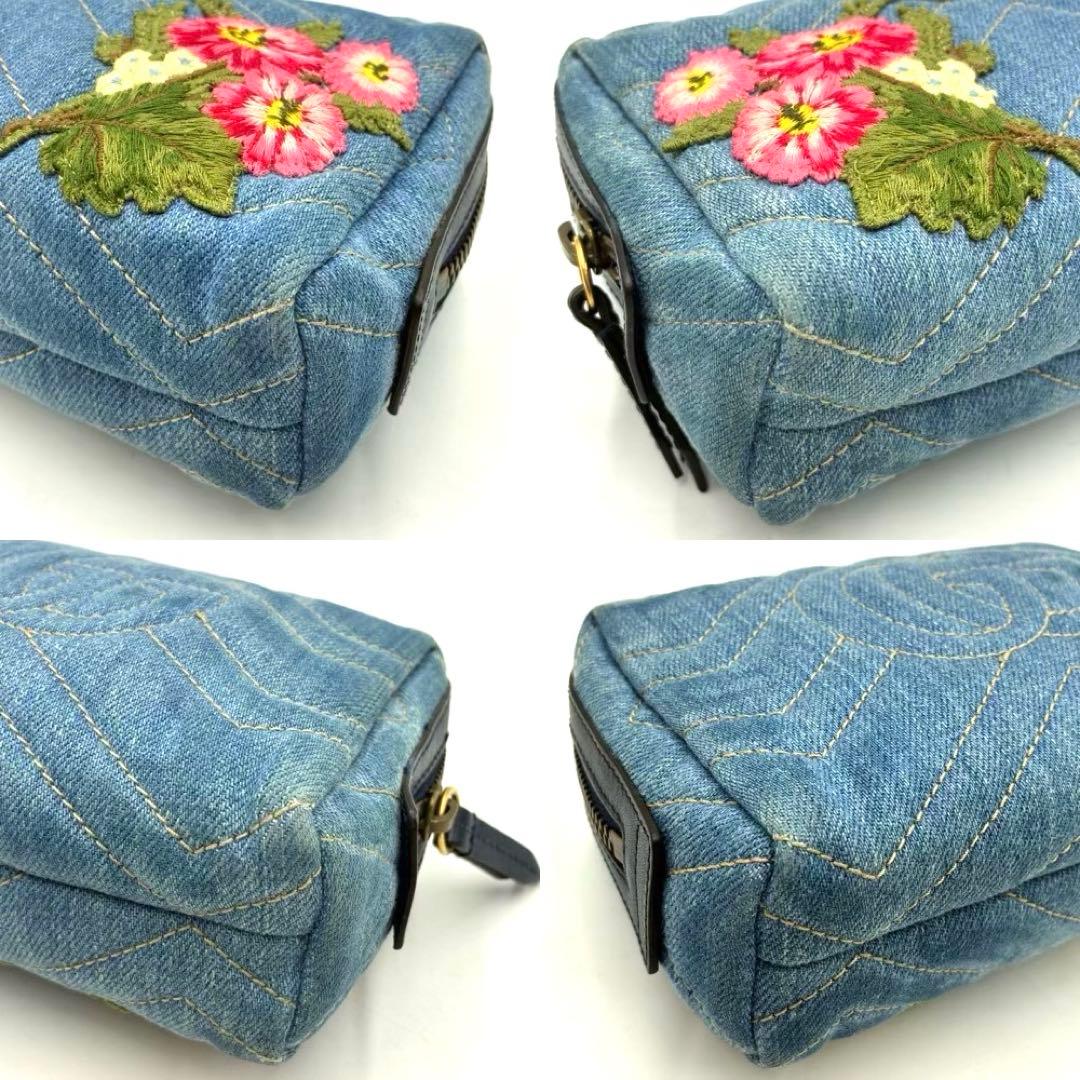 極美品 グッチ デニム GGマーモント フラワー ポーチ 小物入れ 476165
