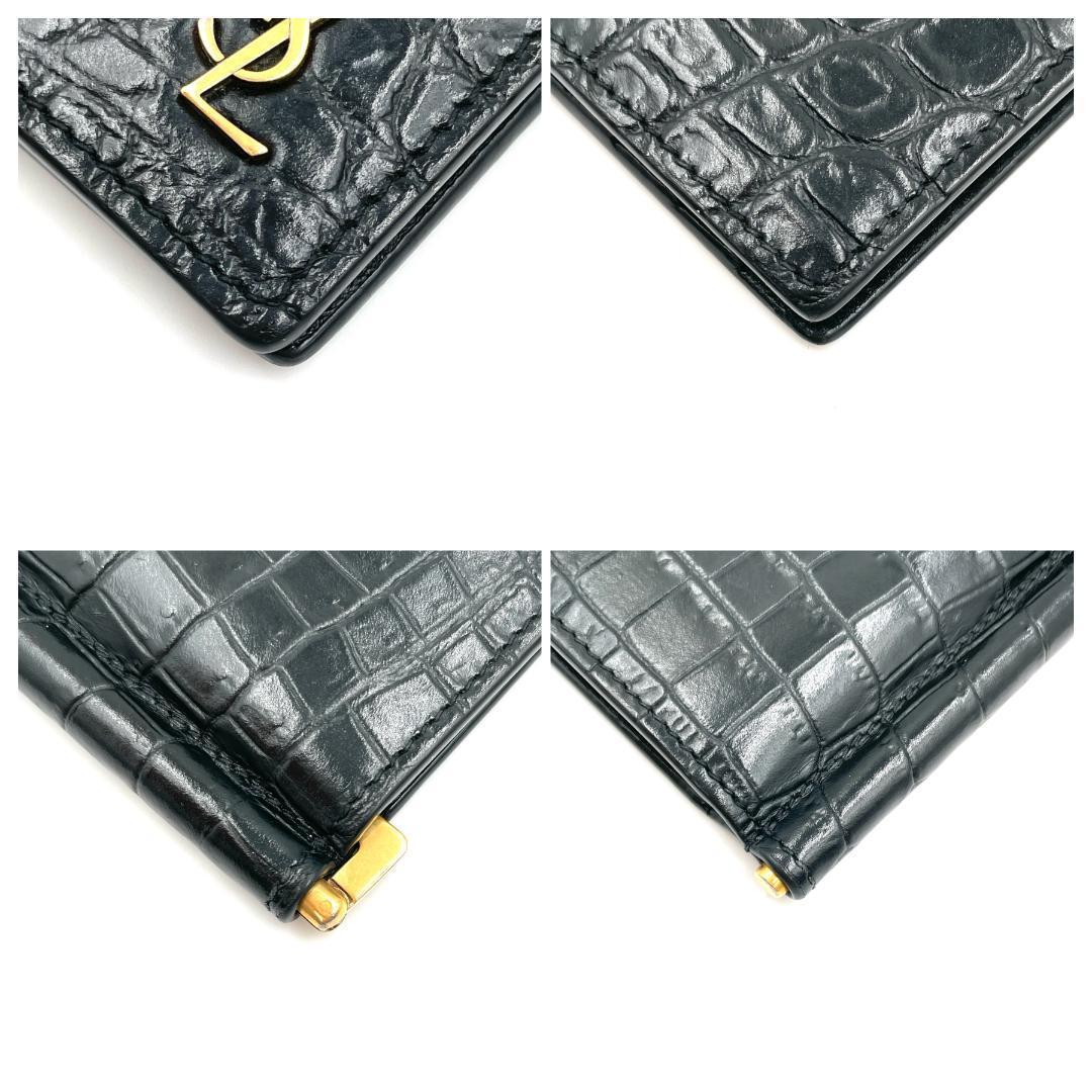 ✨️美品✨️ サンローラン 型押し 二つ折り マネークリップ ブラック ゴールド