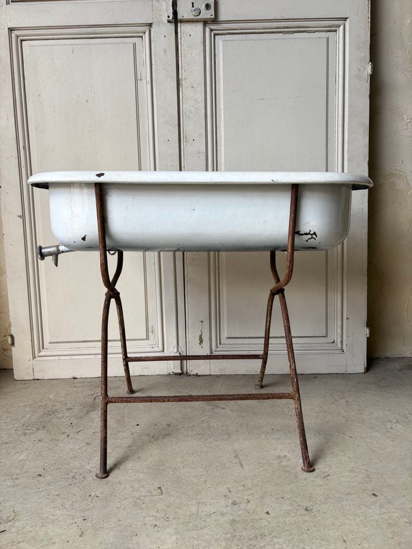 ベビーバス　ホーロー　アンティーク