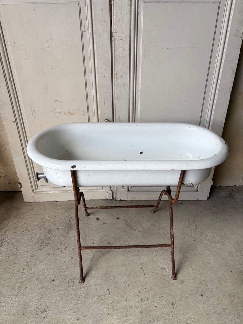 ベビーバス　ホーロー　アンティーク