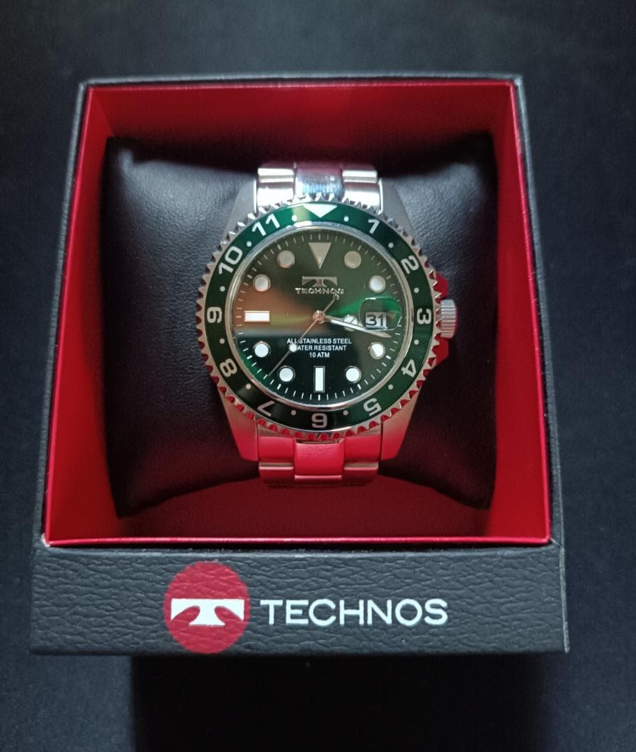 TECHNOS TSM-419 グリーン文字盤 クォーツ 稼働品