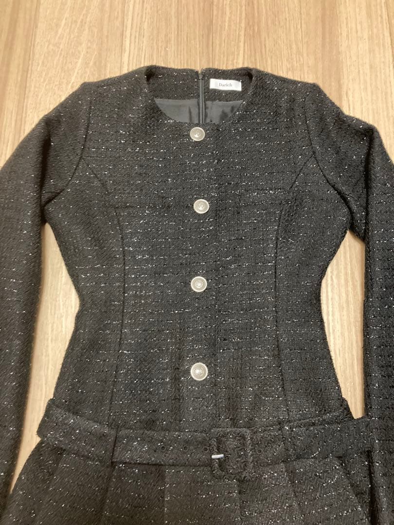 Darich ボックスプリーツツイードミニワンピース ブラック FL