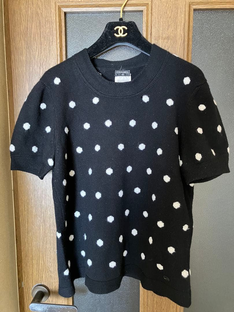 CHANEL 難ありドット柄 半袖ニットセーター