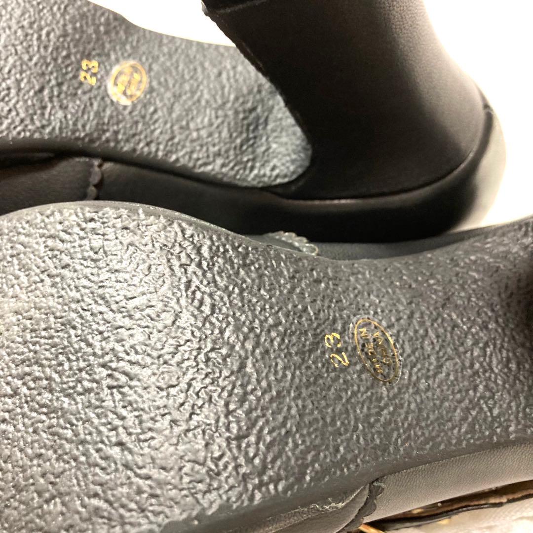 ダブルストラップデザイン　本革　レザー　厚底　パンプス　黒　ブラック　ハイヒール