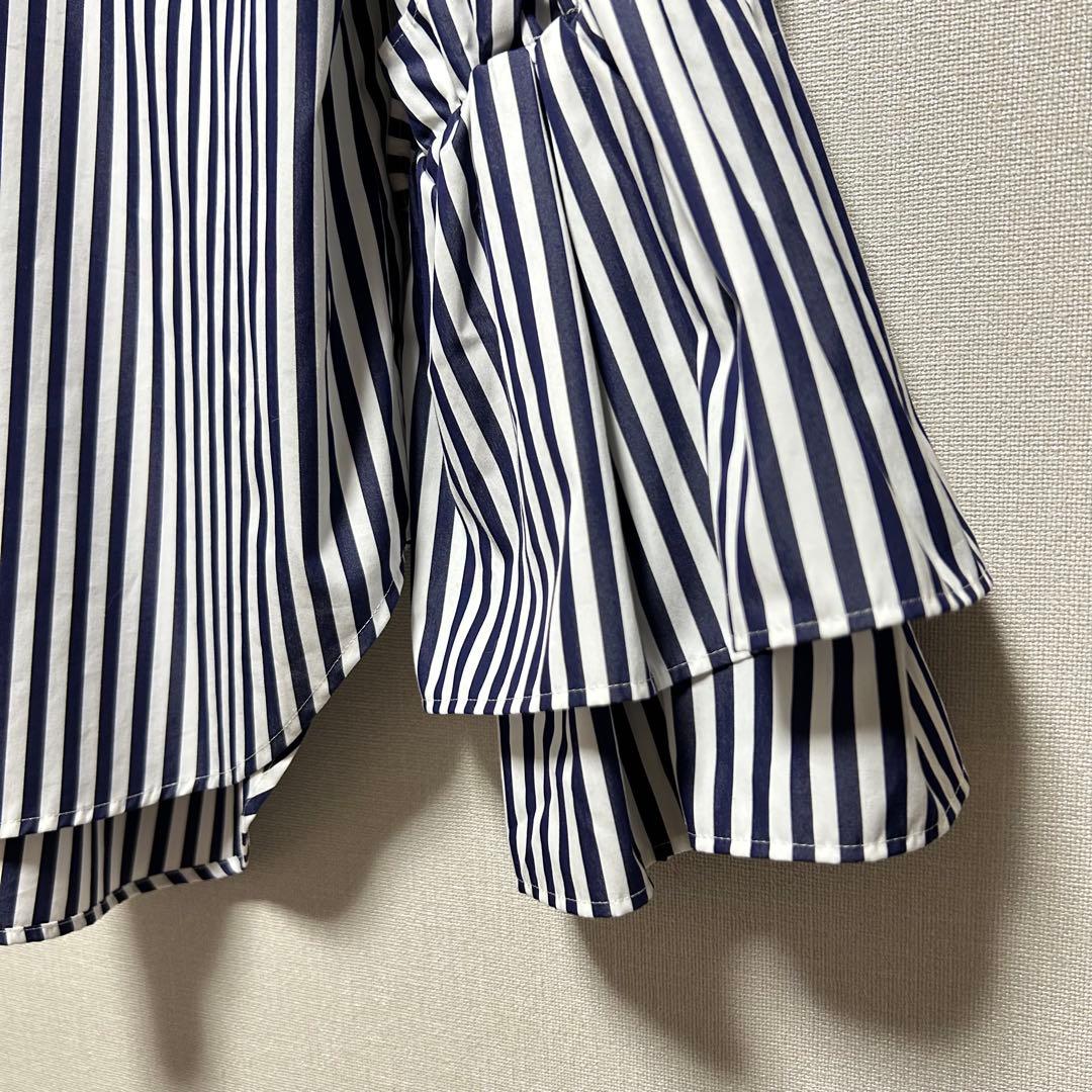 極美品✨Mfil エムフィル ブラウス シャツ ティアードスリーブ ストライプ