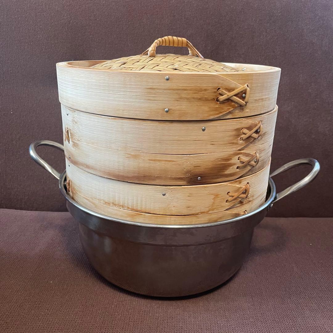 かごや　蒸籠　2段　蓋・鍋つき　24センチ