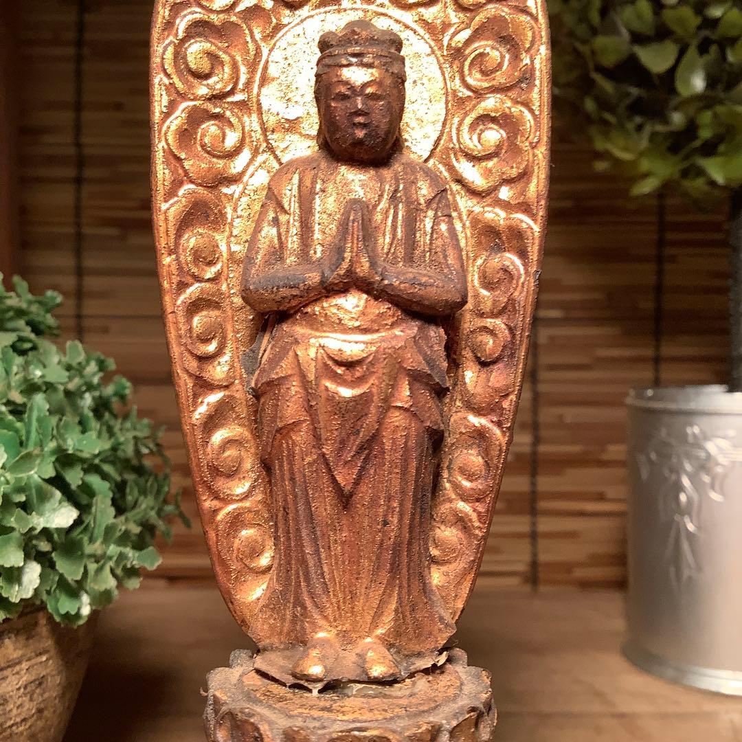 コダック様売約keep「合掌・勢至菩薩＋救世地蔵菩薩」ニ仏・漆金箔・木彫