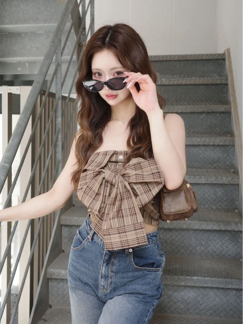 【新品未開封】Darich タータンチェックリボンベアトップ free/BEG