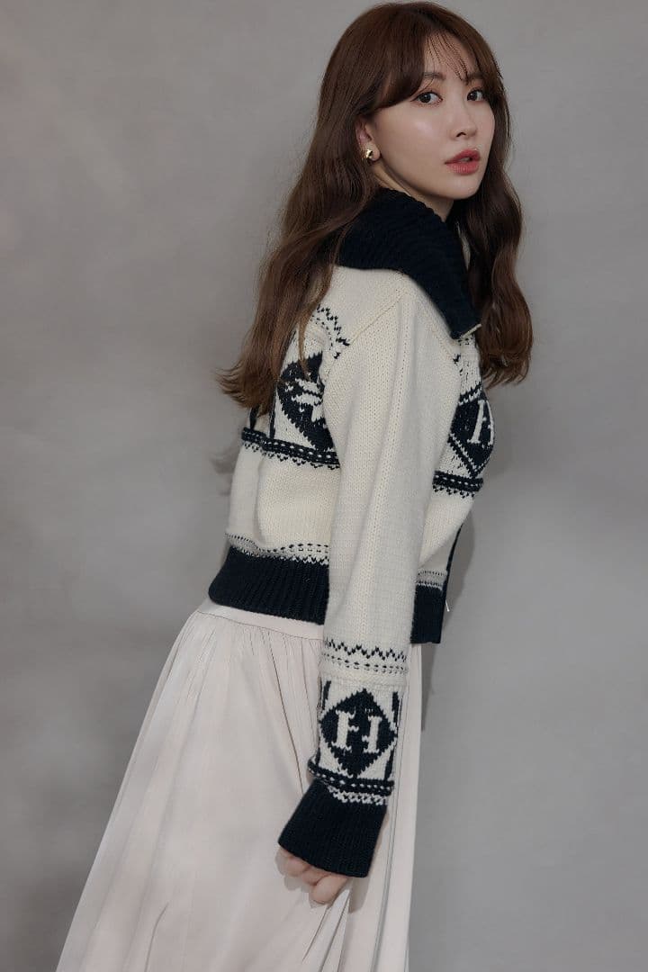 トップス herlipto H Nordic Knit Zip Jacket