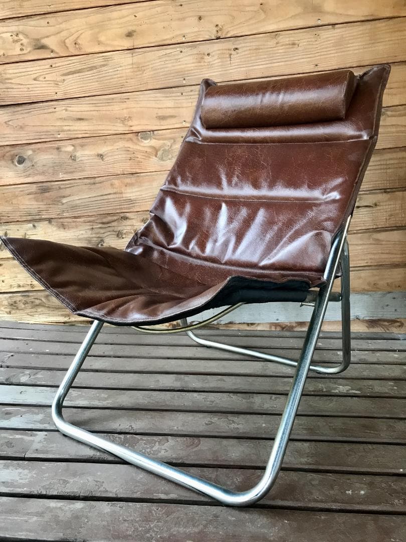 ヴィンテージ調バタフライチェア 折りたたみ レザー×スチール