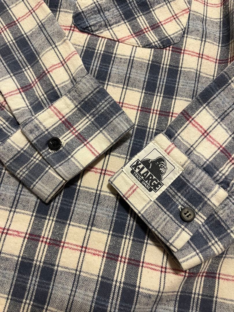 アメリカ製 90s X-LARGE エクストララージ ハーフジップ ネルシャツ