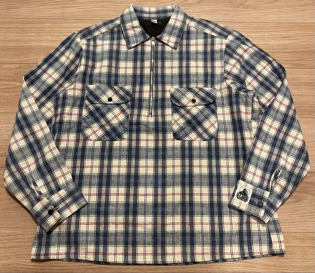 アメリカ製 90s X-LARGE エクストララージ ハーフジップ ネルシャツ