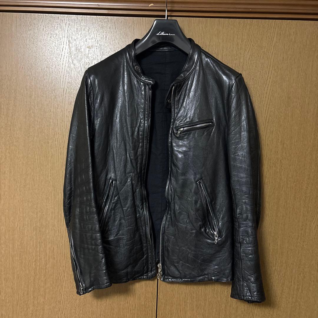 LITHIUM HOMME 黒レザー シングルライダースジャケット