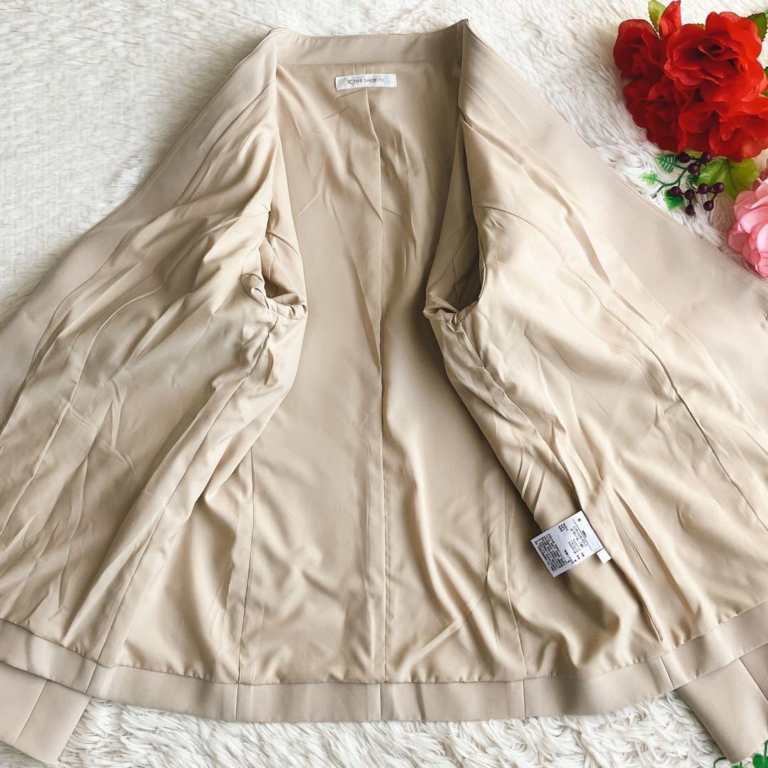 THE SHOP TK/ワールド★ストレッチ ノーカラーパンツスーツ ベージュL