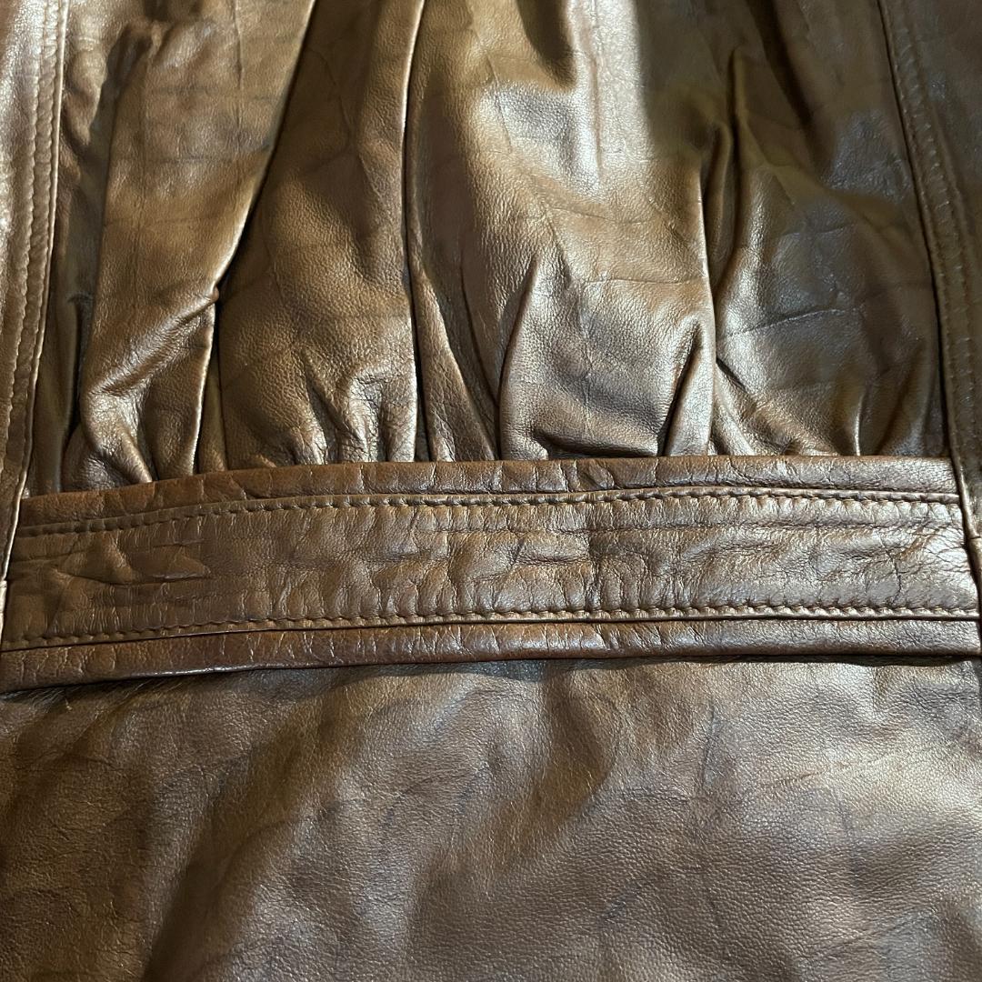 タグ付 80s 伊製 本革 羊 クロコ型押し コート 裏地スカーフ柄 F ダブル