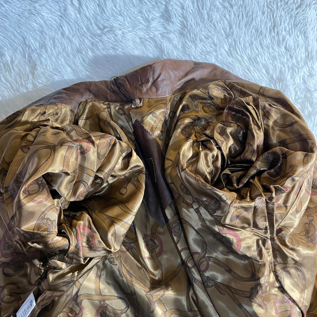 タグ付 80s 伊製 本革 羊 クロコ型押し コート 裏地スカーフ柄 F ダブル