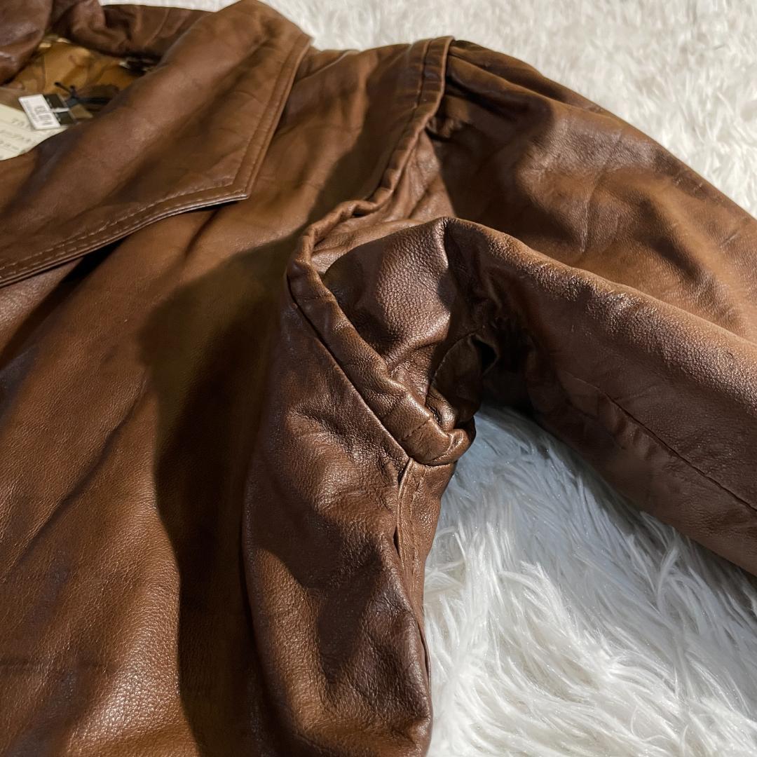 タグ付 80s 伊製 本革 羊 クロコ型押し コート 裏地スカーフ柄 F ダブル