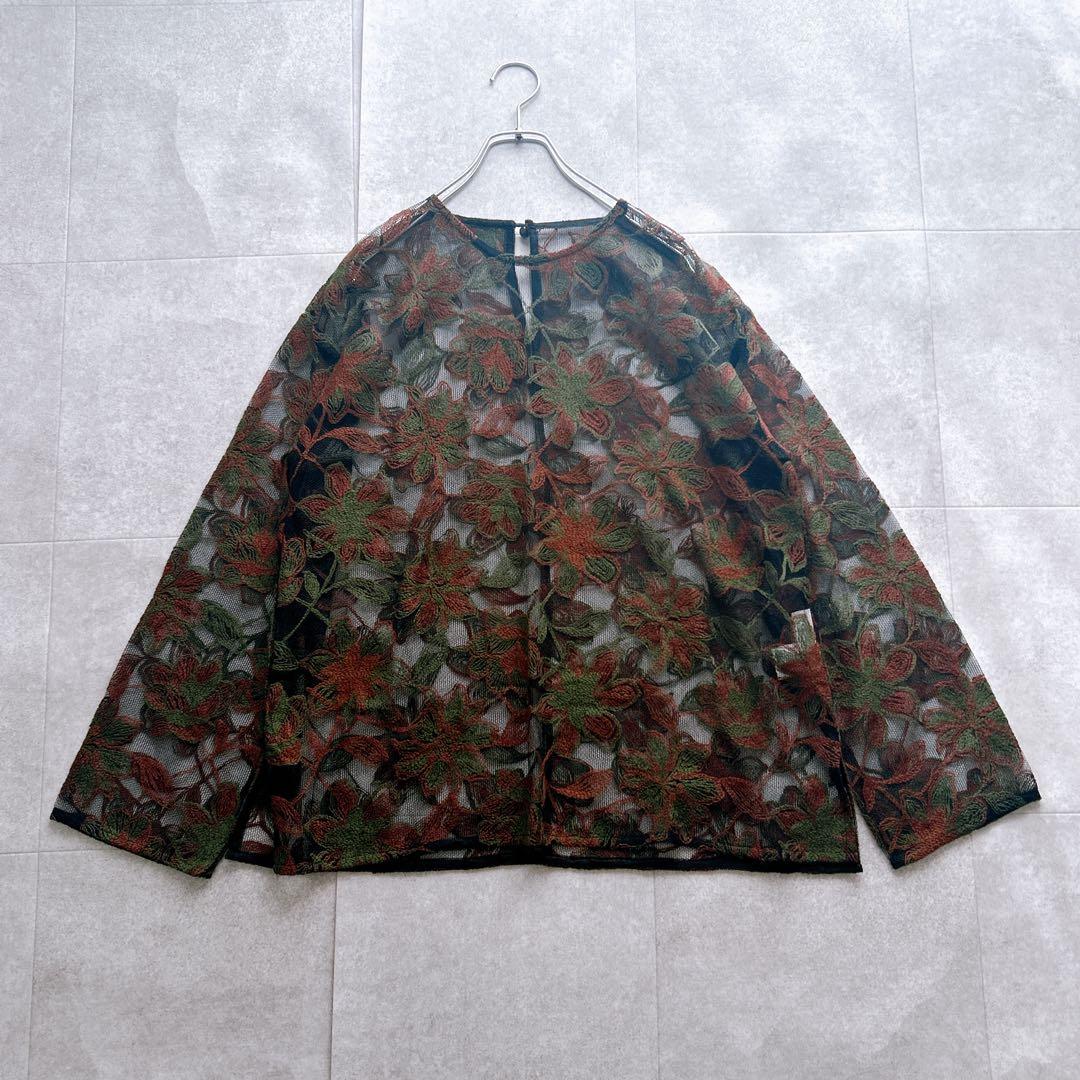 未使用級✨ FUMIE=TANAKA 刺繍 ブラウス レース チュール 花柄
