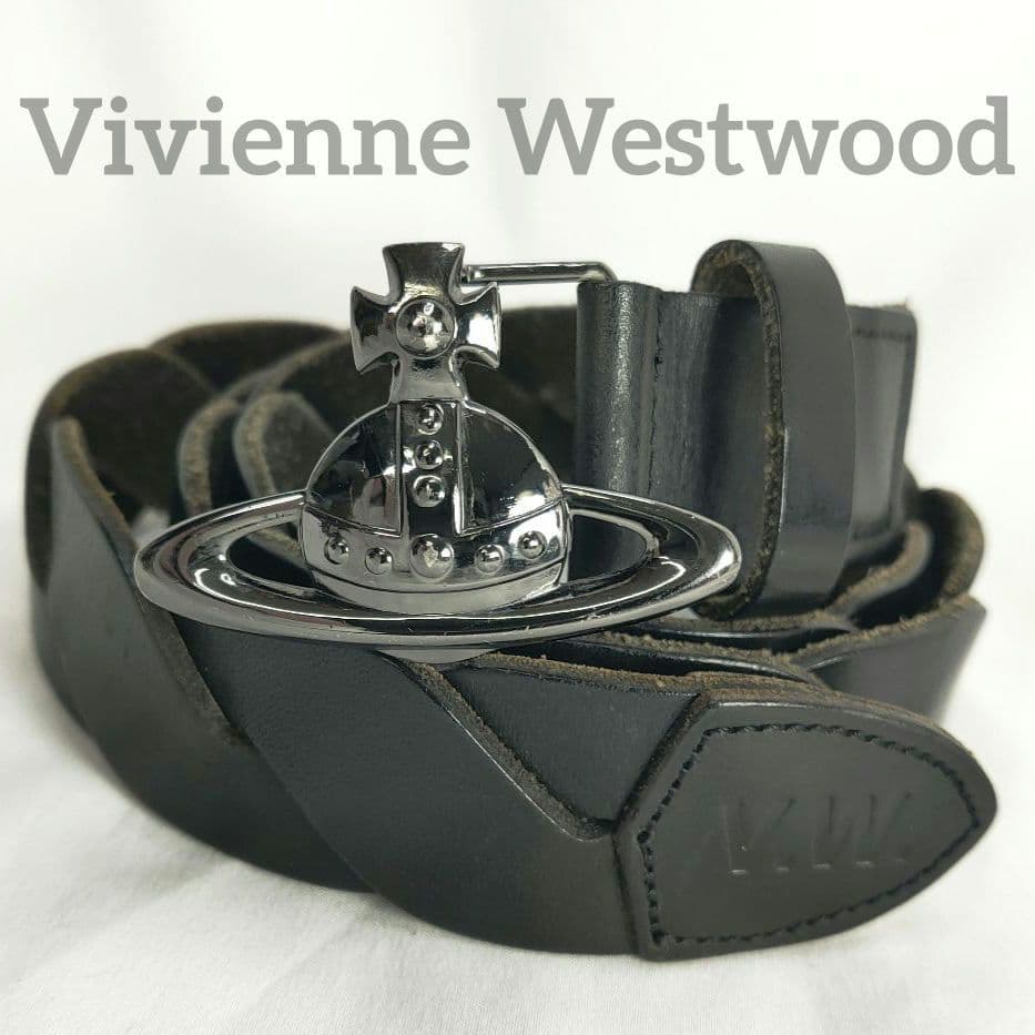 Vivienne Westwood ブラック レザー ベルト オーブバックル