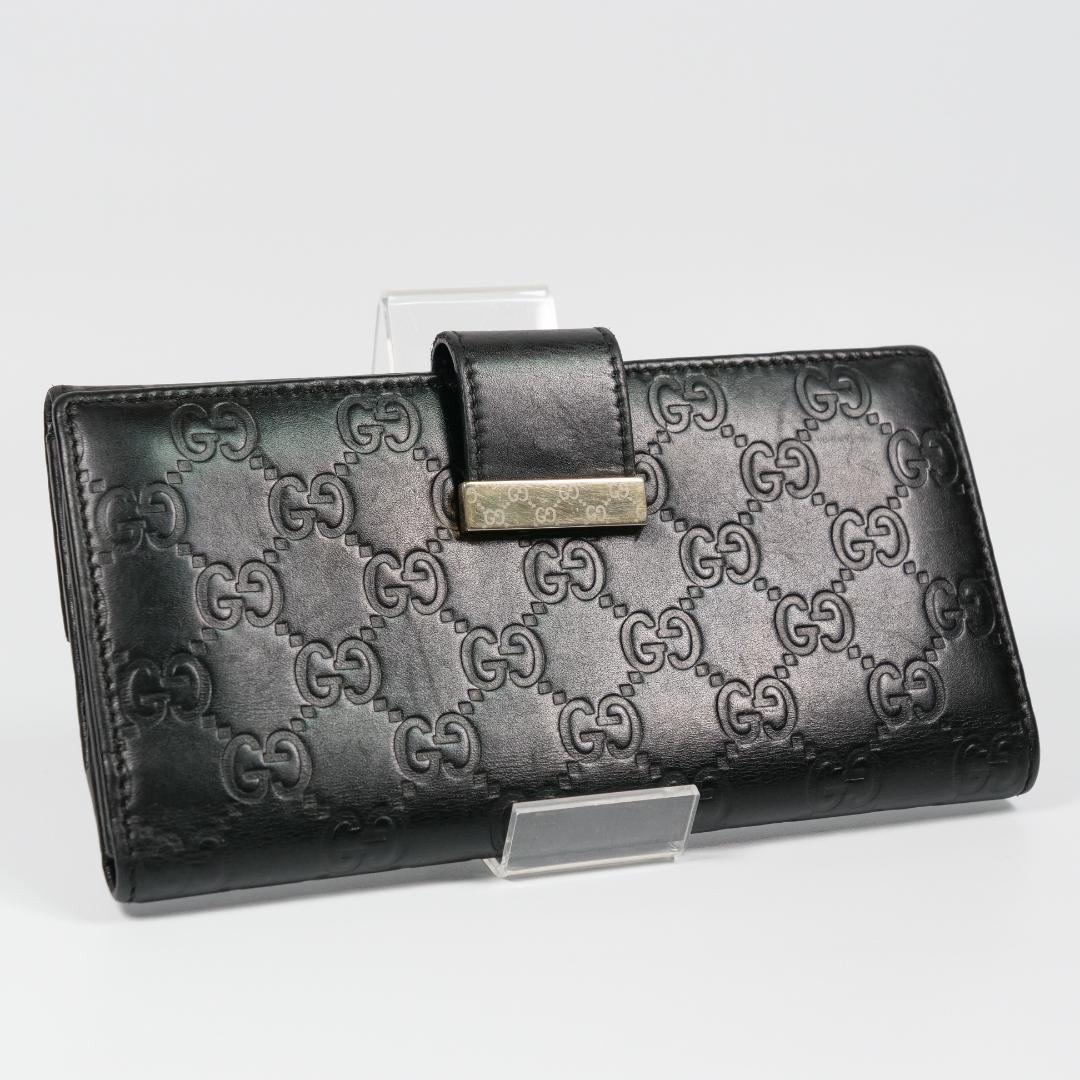 美品✨グッチ GUCCI 長財布 シマ レザー GG柄 ブラック