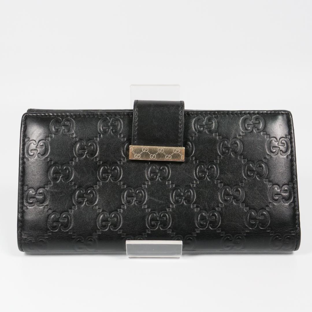 美品✨グッチ GUCCI 長財布 シマ レザー GG柄 ブラック