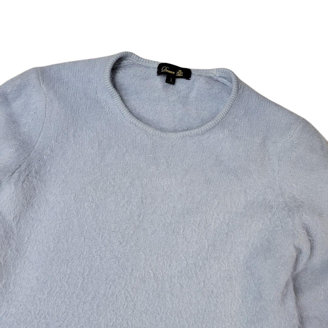 日本製 ドゥロワー Drawer カシミヤファークルーネックニット 1 S 水色