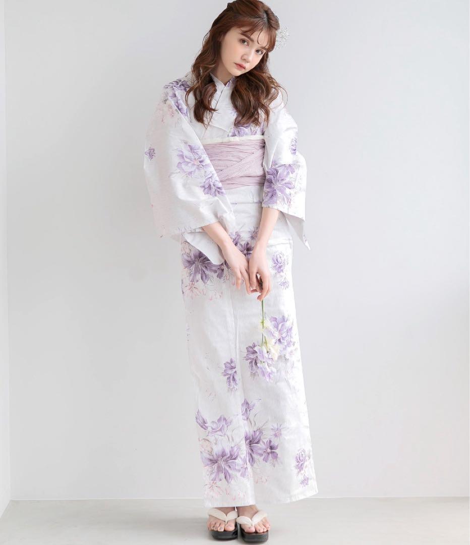 浴衣5点セット 和歌山染工日本染め（ゆかた・しわへこ帯・下駄・着付け本・腰ひも）