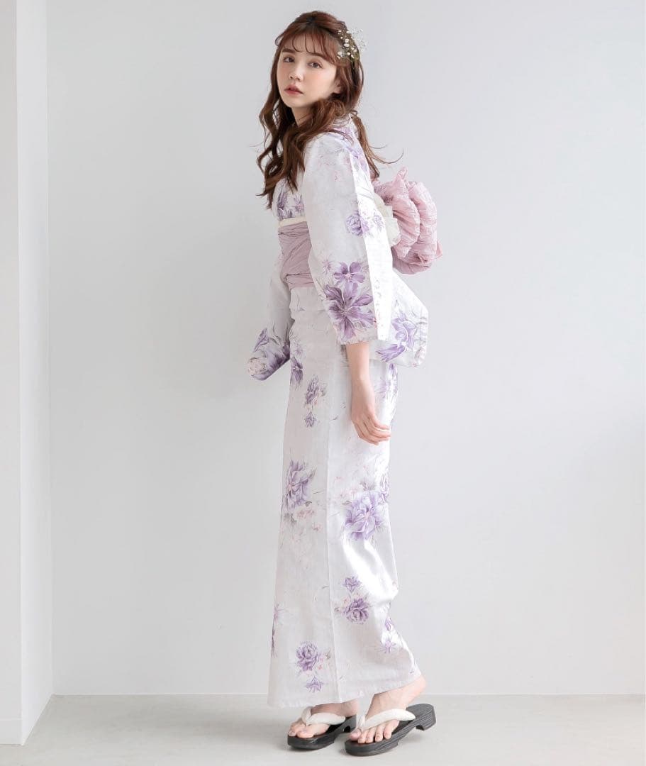 浴衣5点セット 和歌山染工日本染め（ゆかた・しわへこ帯・下駄・着付け本・腰ひも）