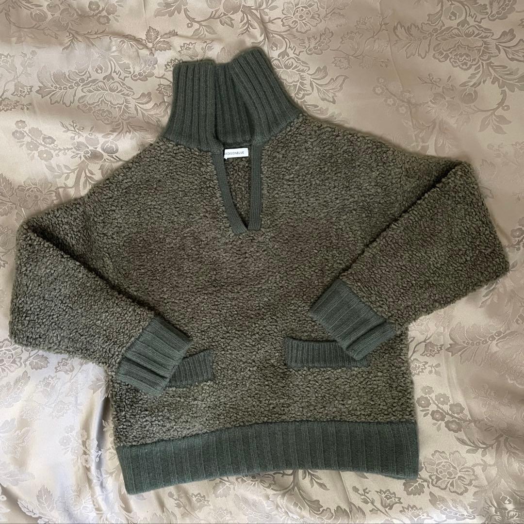 グランパーミニ様MADISONBLUE スキッパーセーターボアカーキグリーン