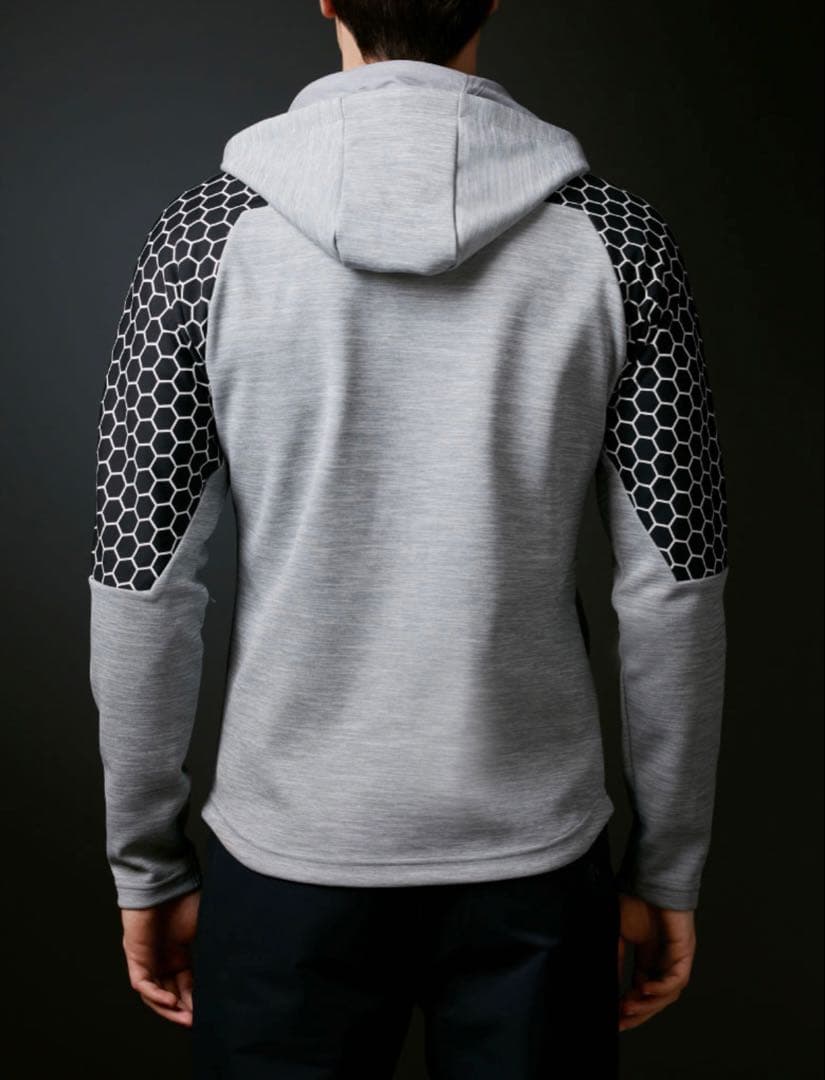 デサントゴルフ　ダンボールニット　ハニカムパターン袖　フード付きグレージャケット