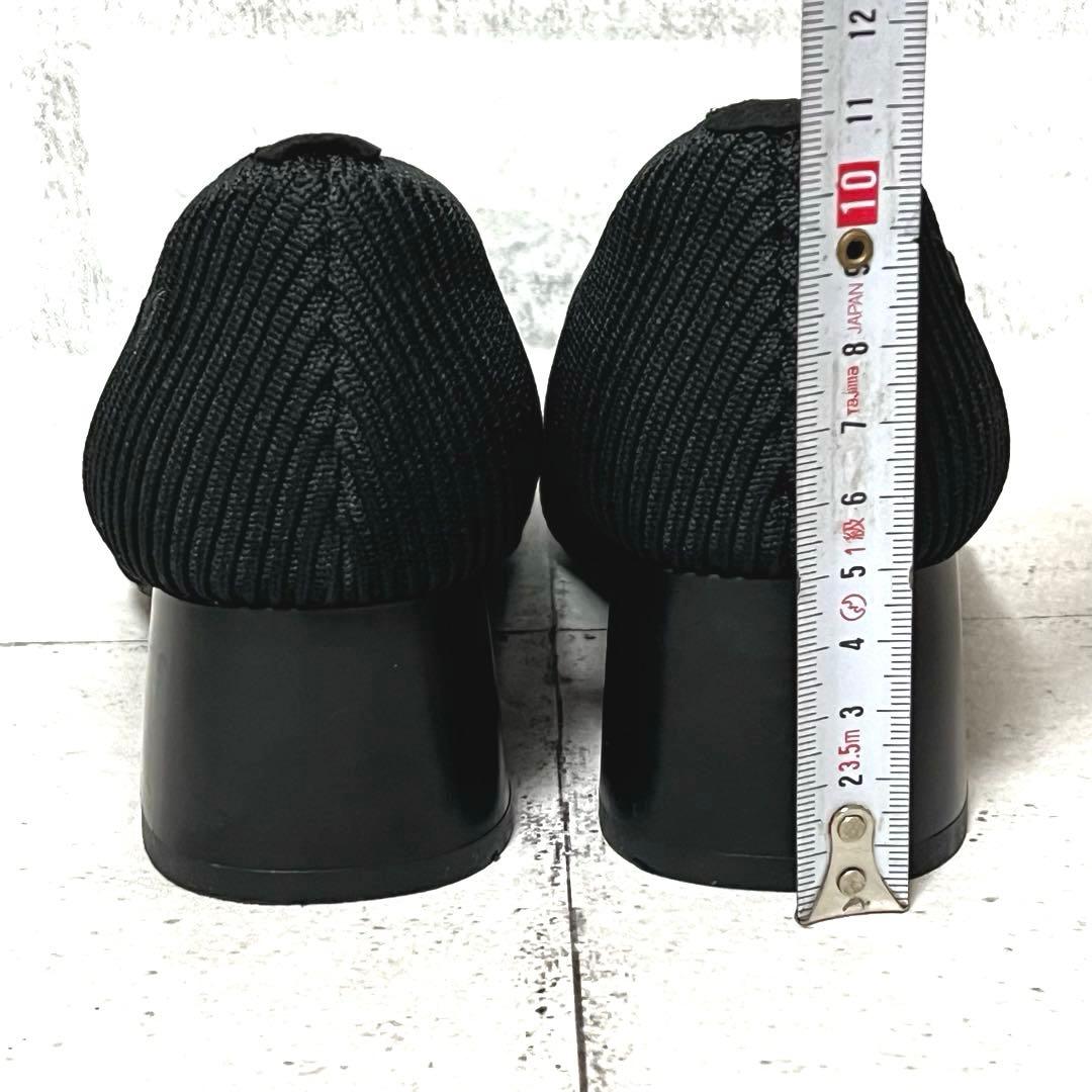 極美品【ヴィヴァイア】スクエアトゥ チャンキーヒール リボン♡ブラック 36.5