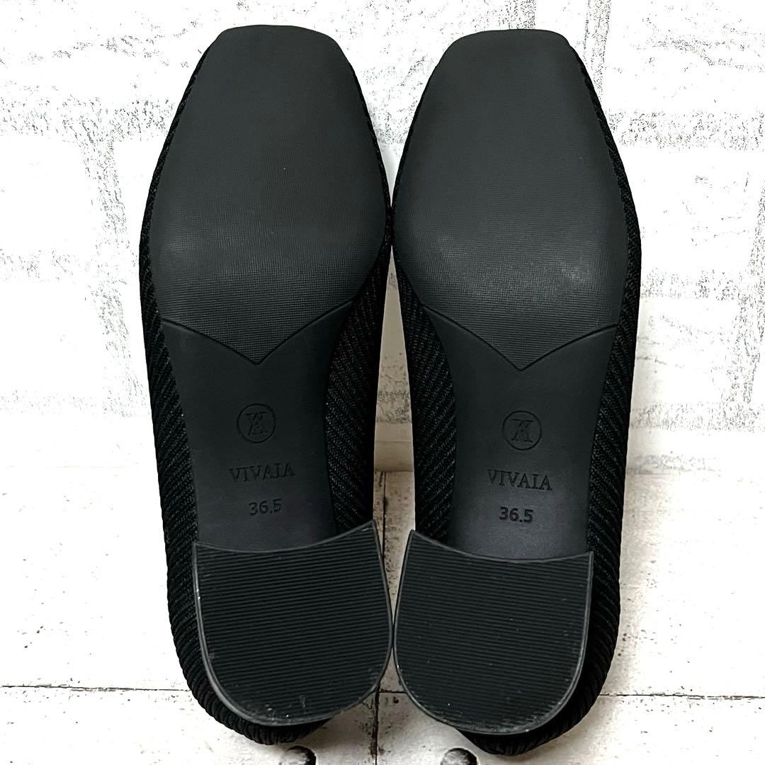 極美品【ヴィヴァイア】スクエアトゥ チャンキーヒール リボン♡ブラック 36.5