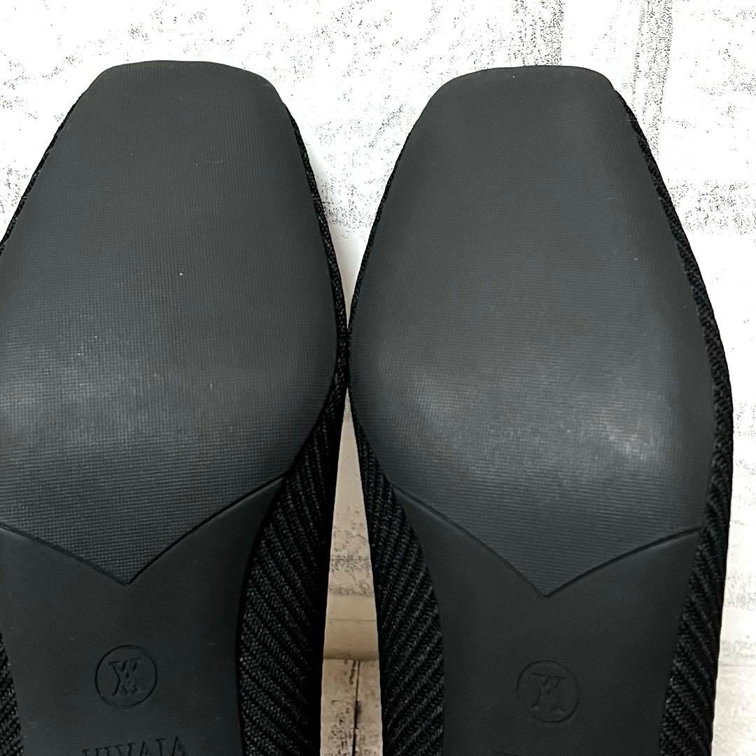極美品【ヴィヴァイア】スクエアトゥ チャンキーヒール リボン♡ブラック 36.5