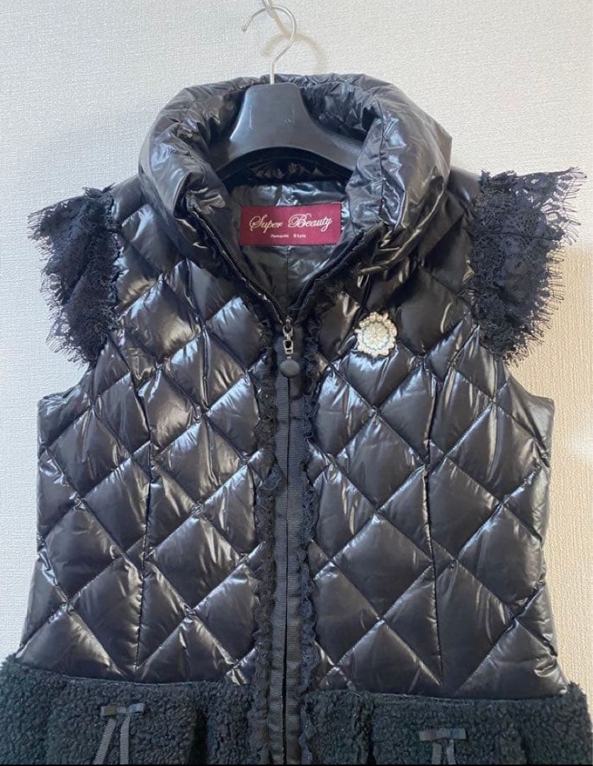 【美品】Super Beauty 黒 キルティングダウンベスト 40