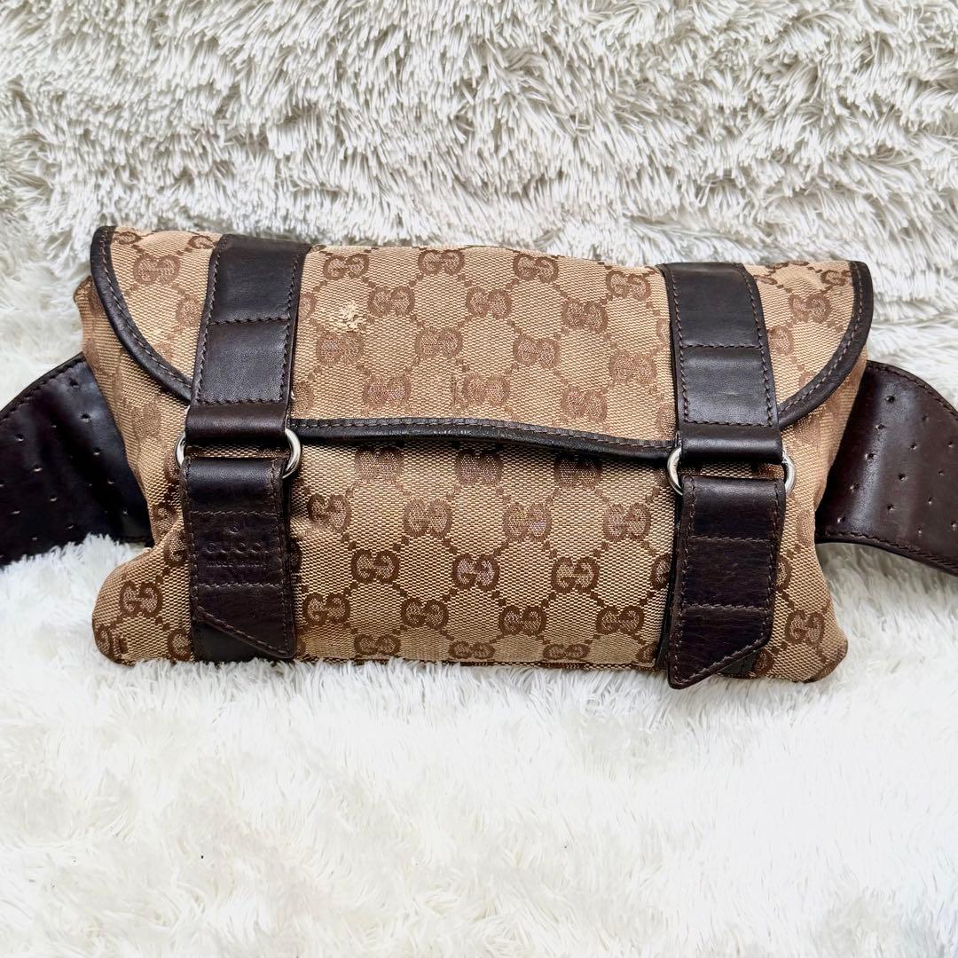 GUCCIグッチ ボディバッグ ウエストポーチ GGキャンバス ブラウン レザー