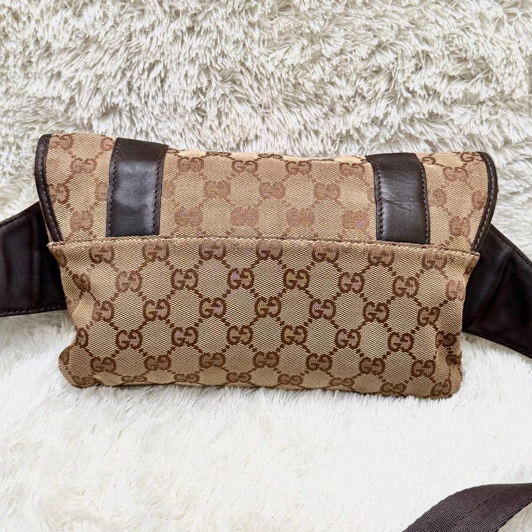 GUCCIグッチ ボディバッグ ウエストポーチ GGキャンバス ブラウン レザー