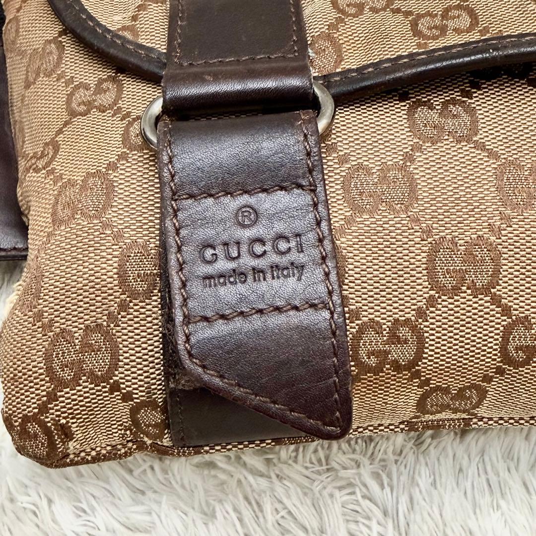 GUCCIグッチ ボディバッグ ウエストポーチ GGキャンバス ブラウン レザー