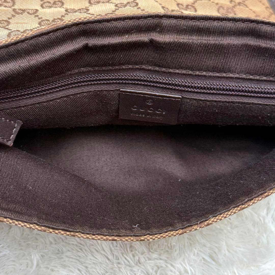 GUCCIグッチ ボディバッグ ウエストポーチ GGキャンバス ブラウン レザー