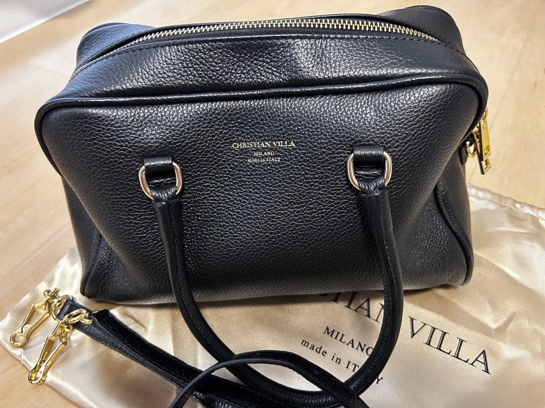 クリスチャンヴィラ　ボストンバッグ　黒　本革