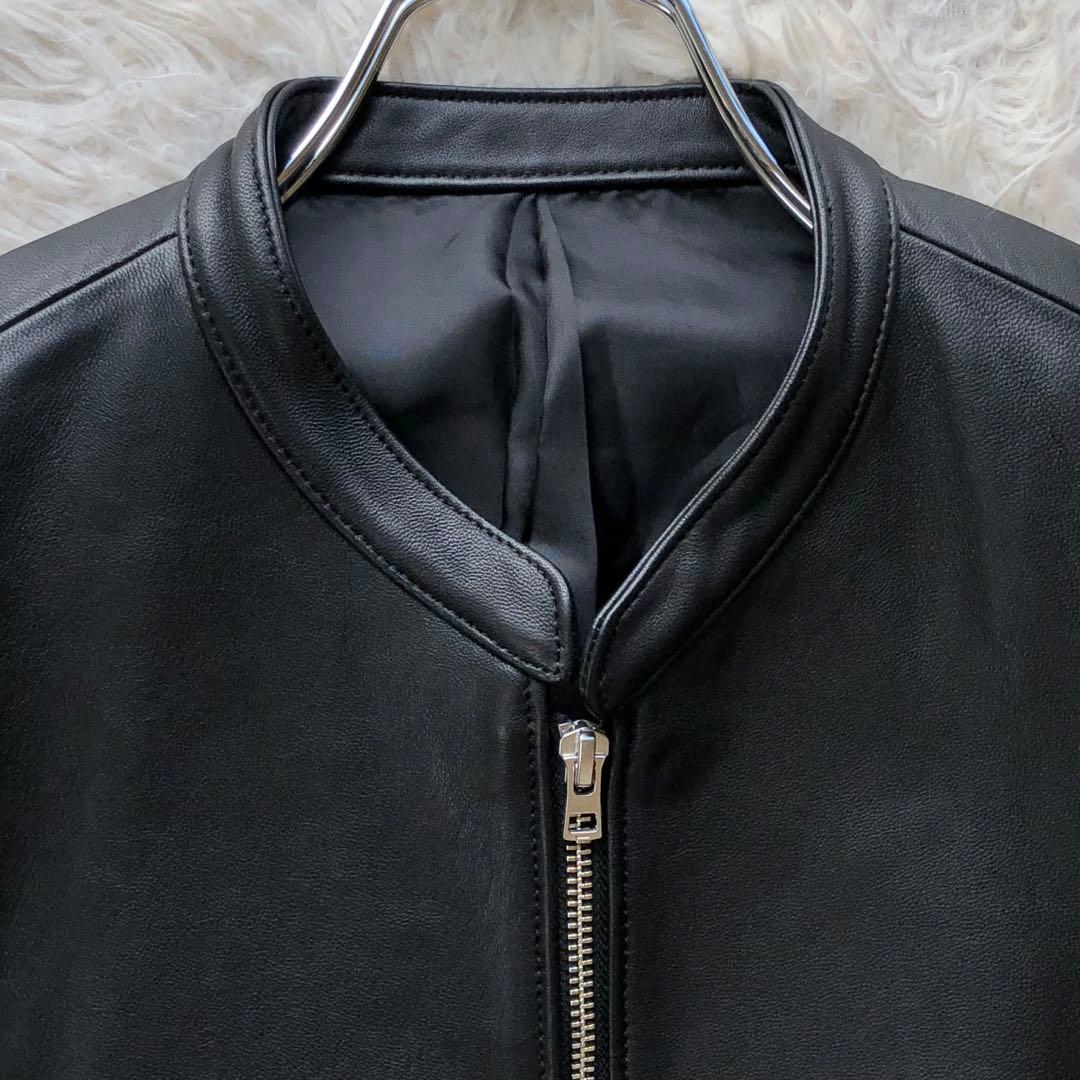 【ほぼ未使用 希少L】リドム　シングルライダースジャケット　黒　Wジップ 羊革